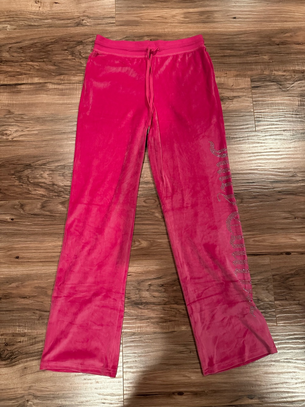 Juicy Couture Hot Pink Velour Track Pants with Side Rhinestone Logo